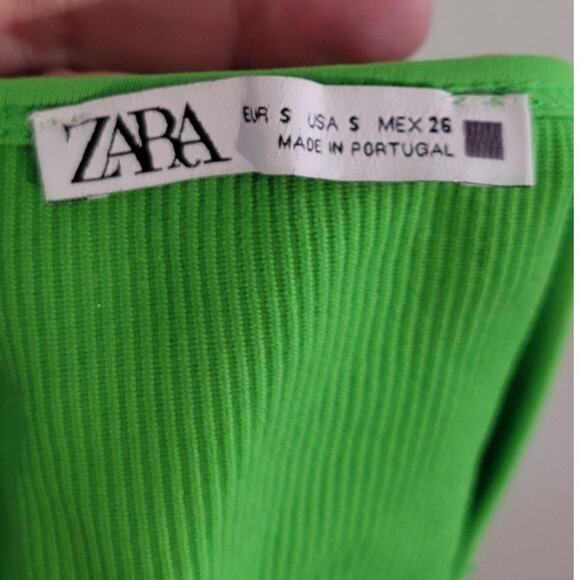 Zara Halter Crop Top + Knit Jacquard High Waisted Mini Skirt Neon Green Small - Picture 7 of 13